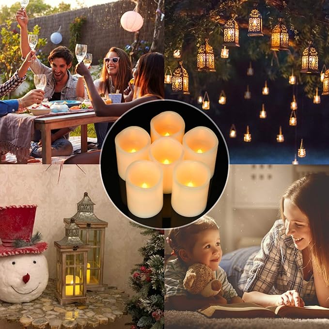 Flameless Candles Battery Operated Pillar Real Wax Flickering Electric LED Candle Gift Sets with Remote Control Cycling 24 Hours Timer, Pack of 6 (3" D x 4" H, Ivory)
