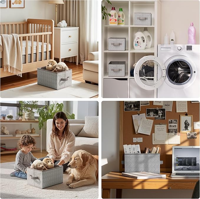 GRANNY SAYS Closet Storage Bins, Storage Baskets for Shelves, Fabric Storage Bins with Handles, Storage Boxes Decorative Containers for Living Room Bookshelf, Gray, Medium, 3-Pack