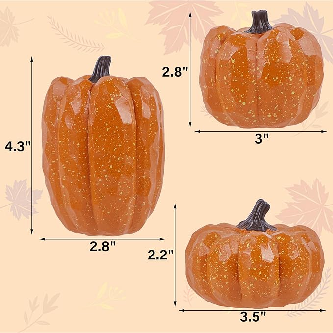 winemana Pumpkins Fall Decor Set of 3 - Artificial Resin Thanksgiving Table Centerpiece for Home Mantel Porch Office & Farmhouse, Decorative Elegant Pumpkin Autumn Harvest Decorations (Orange)