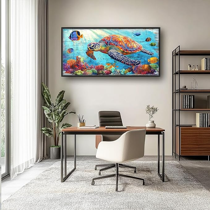 Lovira Sea Turtle Large Wall Art Ocean Coastal Theme Canvas Wall Decor Pictures Prints Painting Framed Home Artwork for Living Room Bathroom Bedroom Kitchen 30"x60"