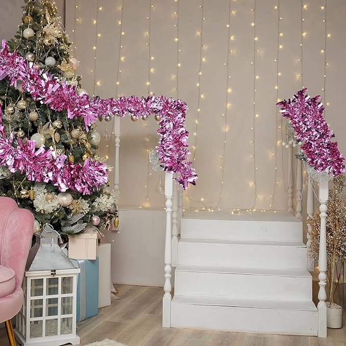 Dingion 59 Feet Christmas Tinsel Garland Metallic Twist Garland Ornaments Hanging Glitter Xmas Garland for Christmas Tree Indoor Outdoor Decoration Party Supplies