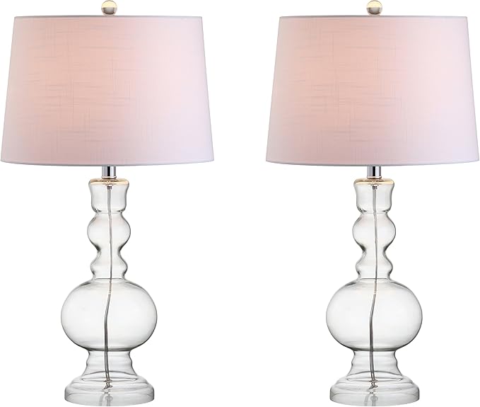 JONATHAN Y JYL1061B-SET2 Set of 2 Table Lamps Genie 28.5" Glass LED Table Lamp Contemporary Transitional Bedside Desk Nightstand Lamp for Bedroom Living Room Office College Bookcase, Clear