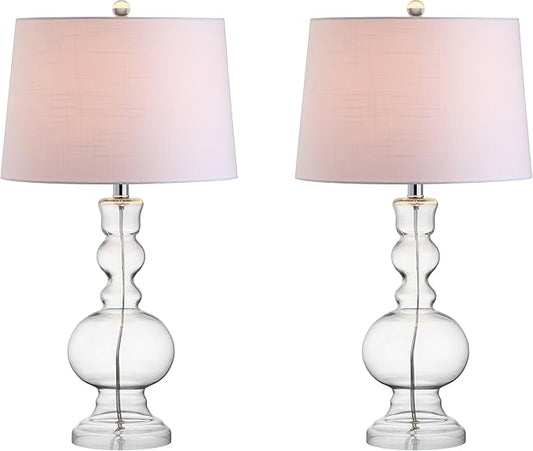 JONATHAN Y JYL1061B-SET2 Set of 2 Table Lamps Genie 28.5" Glass LED Table Lamp Contemporary Transitional Bedside Desk Nightstand Lamp for Bedroom Living Room Office College Bookcase, Clear