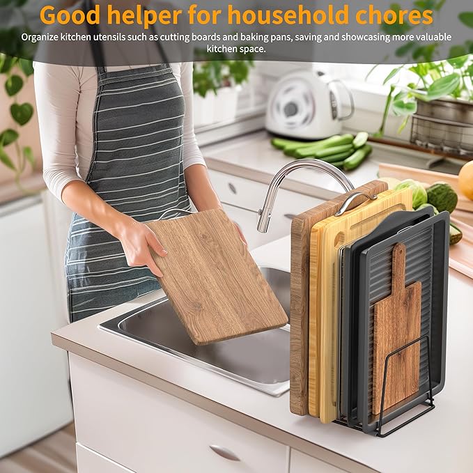 Cutting Board Organizer Kitchen Organizer Rack for Cutting Board, Bakeware, and Cookie Sheet, 5-Slot Heavy-Duty Steel Cookware Holder,Rust-Resistant with Anti-Slip Feet (1, Large)