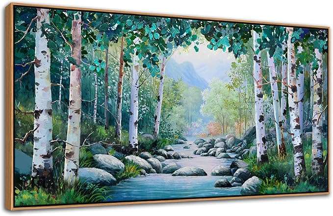 Pogusmavi Tree of Life Wall Art for Living Room, Forest Canvas Landscape Wall Art, Green Farmhouse Decor, Framed Artwork for Bedroom and Living Room, Canvas Pictures for Wall Decor 29×58IN