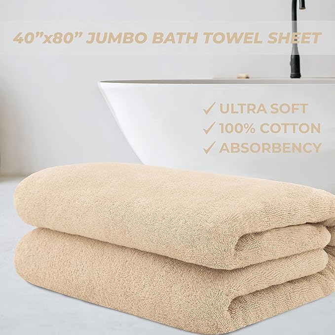 Cotton Paradise 100% Cotton 40x80 Oversized Bath Sheet, Extra Large Turkish Bath Towels for Bathroom, Beige Bathsheet