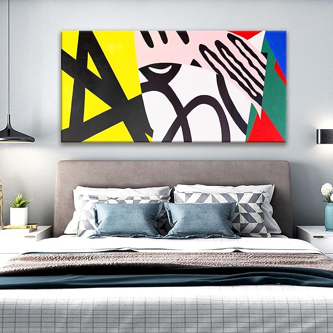 Tsomzxng Canvas Art Wall Decor Colorful Abstract Wall Art For Living Room Modern Canvas Prints Pictures Black And White Wall Art For Bedroom Hotel Home Wall Decor 24x48 Inch