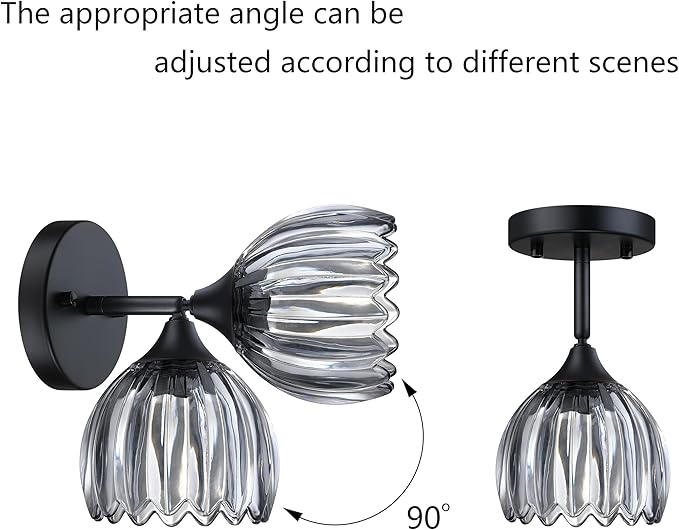 2 Pack 1 Light Vintage Wall Sconces Tulip Gray Glass Lampshade Hradwired Modern Black Wall Lighting Fixture for Bedside Bedroom Doorway