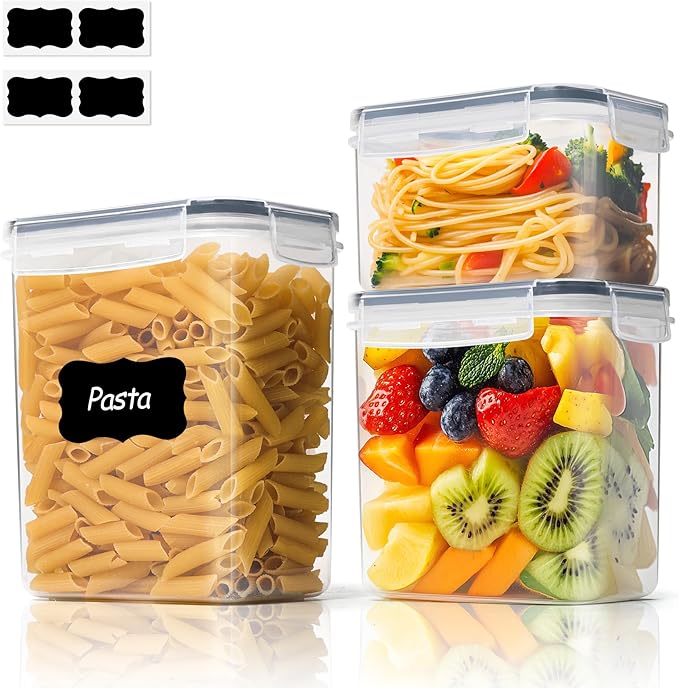 ComSaf Food Storage Containers with Lids Set of 3 (2L/67oz) (1.4L/47oz) (0.8L/27oz), Airtight Food Storage Containers, Plastic Canisters Sets for Kitchen, Pantry Organizers for Sugar, Cereal and Snack