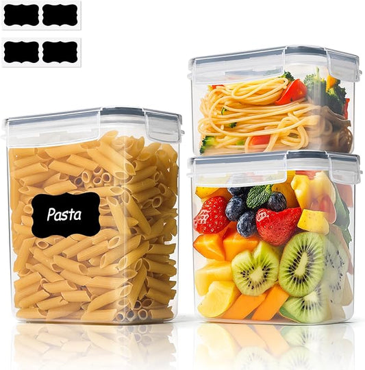 ComSaf Food Storage Containers with Lids Set of 3 (2L/67oz) (1.4L/47oz) (0.8L/27oz), Airtight Food Storage Containers, Plastic Canisters Sets for Kitchen, Pantry Organizers for Sugar, Cereal and Snack