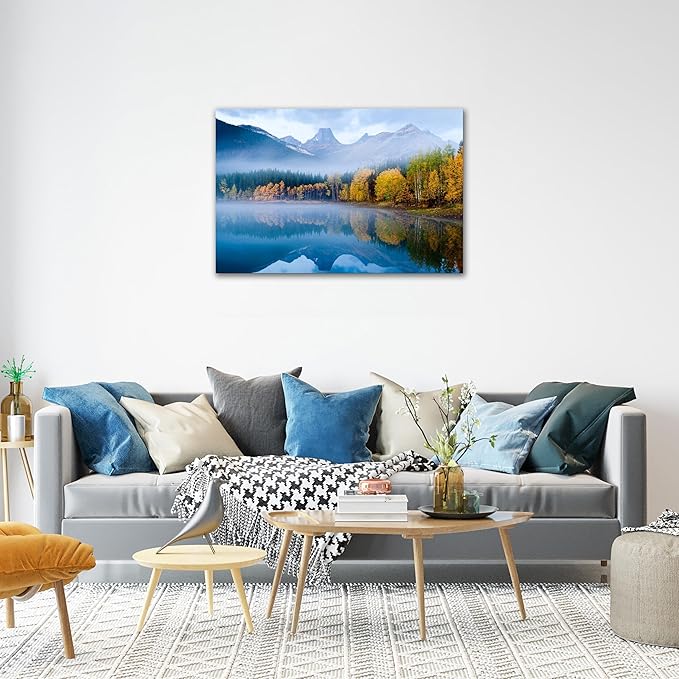 SKASNFAI Lake Canvas Wall Art National Park Forest Mountains Painting Artwork Nature Prints Poster Framed for Living Room Bedroom (12x16 inch)