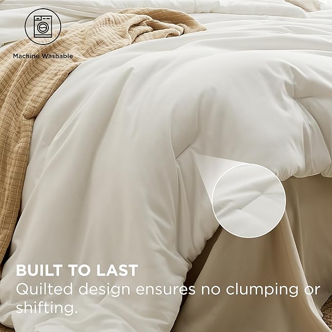 Bedsure Twin Comforter Set - 5 Pieces White Twin Bedding Set for All Seasons, Boho Contrasting Design Bed in a Bag with Comforter, Sheets, Pillowcase & Sham