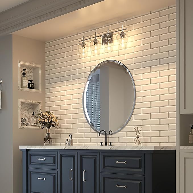 VONLUCE Bathroom Vanity Light, 4 Light Bathroom Light Fixture Over Mirror, Bathroom Wall Lamp with Clear Glass, Modern Brushed Nickel Vanity Lighting fixtures for Bathroom, Bedroom, Hallway