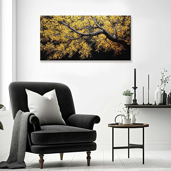 Canvas Wall Art Decor Painting Gold Tree Plants Abstract Wall Decor Botanical Modern Wall Art Print Paintings Decorations Artwork Pictures For Bedroom Living Room Home Office Artwork 20"×40"