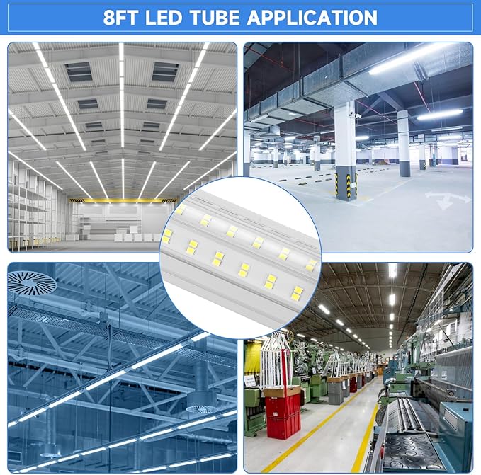 8FT U Shape 125W Integrated LED Tube Light, 6500K Clear White, 20000LM Super Bright, Flush Mount/Hanging, Linkable Shop Lights for Garage Workshop, Plug&Play, 8 Pack