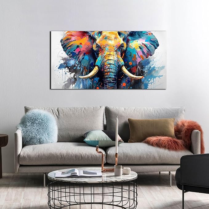 ZHAOSHOP Elephant Pictures Wall Decor for Living Room - Blue Wall Decor for Office - Boys Bedroom Wall Decor Size 20" x 40"