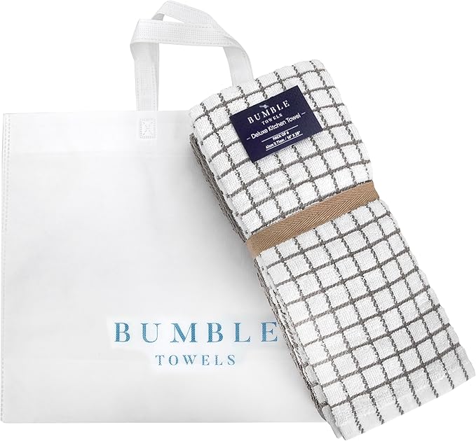 Bumble Kitchen Towels | 100% Cotton Dish Towels with Hanging Loop | 16"x 28" | 380GSM | Absorbent Kitchen Towel Set | 6 Pack, Gray