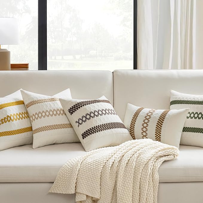 MIULEE Set of 2 Coco Brown Boho Decorative Pillow Covers 18x18 Inch Farmhouse Rustic Couch Throw Pillows Modern Spring Cotton Cushion Covers Retro Cute Macrame Woven Home Decor for Bed Sofa Chair