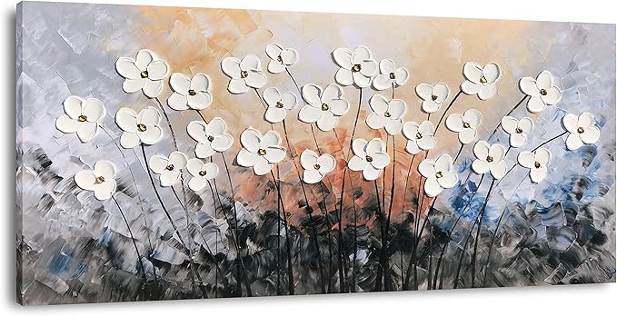 Yihui Arts Floral Paintings Canvas Wall Art Living Room Decor Contemporary Grey Artwork Pictures Framed Ready to Hang
