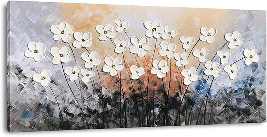 Yihui Arts Floral Paintings Canvas Wall Art Living Room Decor Contemporary Grey Artwork Pictures Framed Ready to Hang