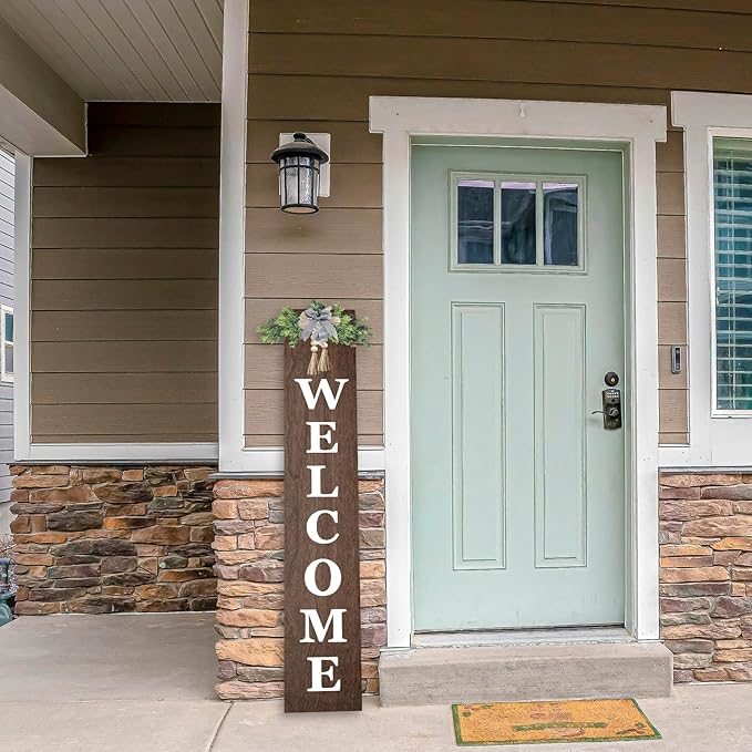 Outdoor Welcome Sign for Front Door Standing 47"X8" Large Farmhouse Wood Framed Tall Leaner Vertical Decor Rustic Home Outside Welcome Sign for Front Porch Decoration (Wood)