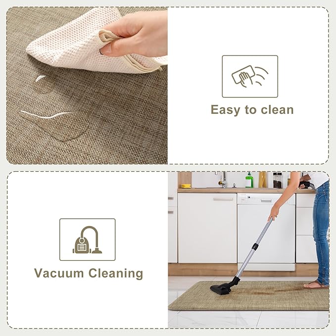 KIMODE Anti Fatigue Kitchen Mats, 17"x47"+17"x29" Farmhouse Kitchen Rugs Sets of 2, Non Slip Kitchen Mats for Floor, Cushioned Kitchen Floor Mats for Sink Laundry Office Desk Light Brown