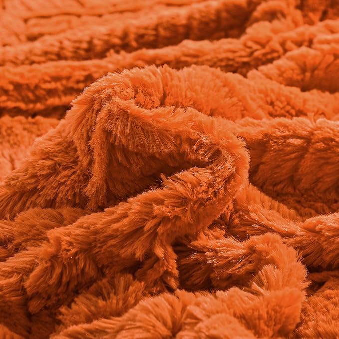 YUSOKI Luxury Faux Fur Twin XL Blanket for Twin XL Bed 2 Layers,5.2lb,All Ages,Home Decoration Without Pillows(Burnt Orange,63"x90")