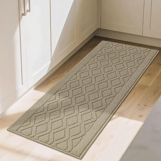 COSY HOMEER-Kitchen-Rugs-and-Mats 20"x48" Non Slip Kitchen Mats for Floor Absorbent Washable Kitchen Runner Standing Floor Mat for Sink Mat,Entry,Laundry,Polypropylene,Beige