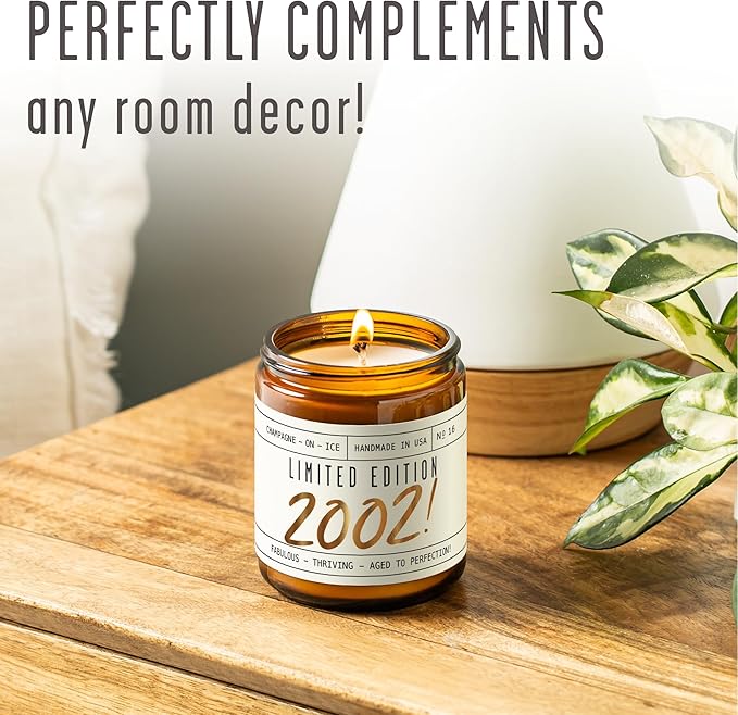 23rd Birthday Gifts for Women - 'Limited Edition 2002' Soy Candle, w/Champagne on Ice I 23 Birthday Gifts for Women I 23th Gift for Her Ideas I 9oz Reusable Jar, 50Hr Burn, Made in USA