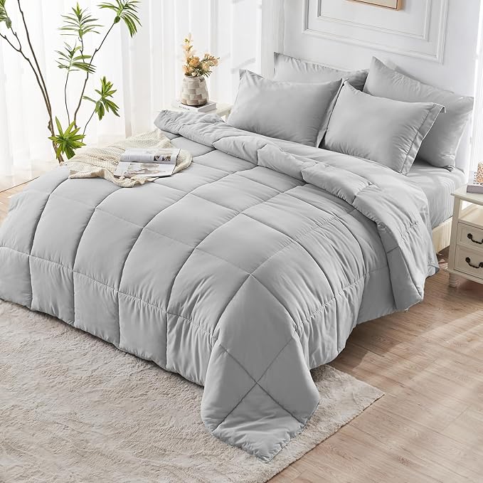JOLLYVOGUE King Size Comforter Set, Ultra-Soft King Size Comforter Set 7 Pieces, Goose Down Alternative, Oeko-TEX Certified, Sheets & Pillowcases