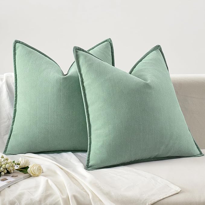 MIULEE Pack of 2 Greyish Green Decorative Pillow Covers 18x18 Inch Soft Chenille Luxurious Couch Throw Pillows Farmhouse Cushion Covers with Elegant Design for Sofa Bedroom Living Room Home Decor