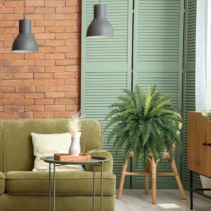 35" Fake Ferns, 4 Large Artificial Bonston Ferns Bushes Plants with 39 Fronds for Outdoors Garden Patio Porch Entrance Low Maintain Home Decor