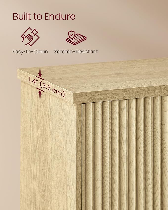 VASAGLE MAXE Collection - Transitional Buffet Cabinet, Console Cabinet, Sideboard with Adjustable Shelves, Fluted Doors, Buffet Table, Kitchen Pantry, Oak Beige UBBK382Y01S