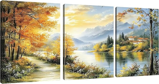 3 Piece Framed Canvas Wall Art Prints Paintings Wall Art for Living Room Large Size Wall Decor for Office Landscapes Modern Wall Decor Landscape Home Decor(48" Wx24 H)