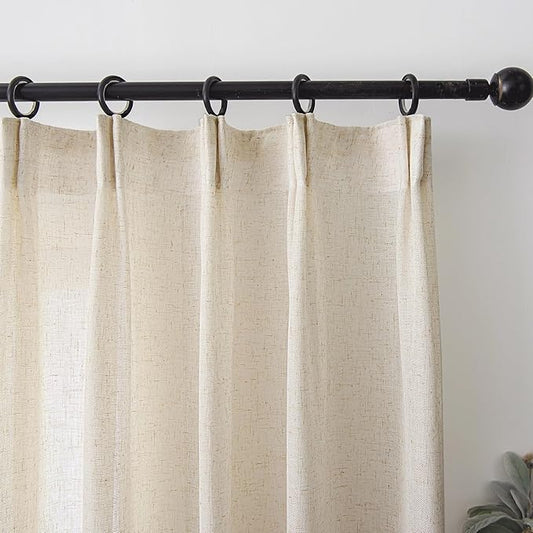 102 Inch Long Curtains Sheer Linen Faux, Natural Light Filtering 2 Panels Set, Neutral Cream Beige Farmhouse Drapes for Living Room, DIY Pinch Pleat Sliding Glass Door Curtain