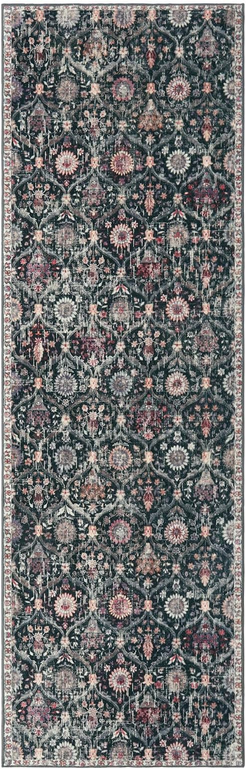 Lahome Moroccan Hallway Rug, 2'5''x8' Kitchen Runner Rugs Non Skid Washable Runners for Hallways, Ultra-Thin Oriental Carpet for Entryway Laundry Room Bedroom Bathroom, Black/Multi