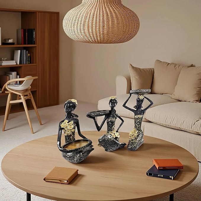 African Lady Figurine Candle Holder with African Tribal Totem for Wedding,Church,Holiday Decor-African Decorative Women Statues, Candlestick Holder for Home and Table Decor(406-Black)