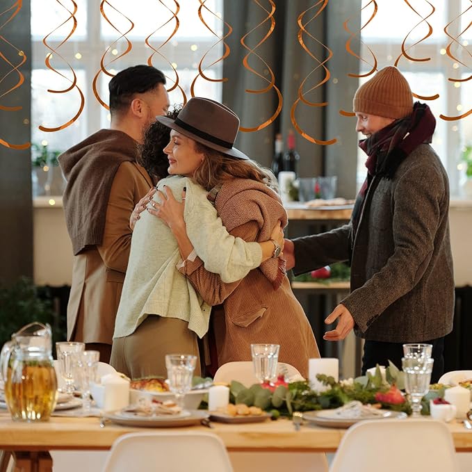 30 Pieces Orange Hanging Swirls Whirls Party Decoration Foil Swirl Ceiling Decor Plastic Streamer Party Supplies for Home Office Classroom Children's Birthday Baby Shower Wedding Decorations