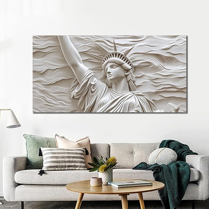 Trogonup White Statue of Liberty Canvas Wall Art for Living Room Large Modern Canvas Prints Abstract Artwork for Bedroom Home Office Women 24"x48"