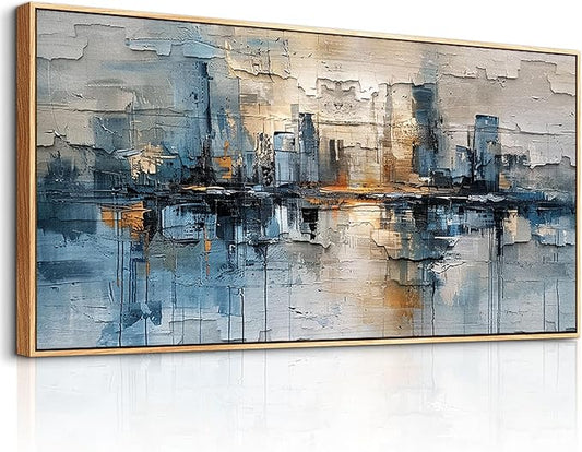 ZUITINGHUA Wood Framed Canvas Wall Art For Living Room Decor For Bedroom Office Wall Decoration Blue Abstract Painting Modern Pictures Artwork Room Aesthetic Home Decor 20x40 In