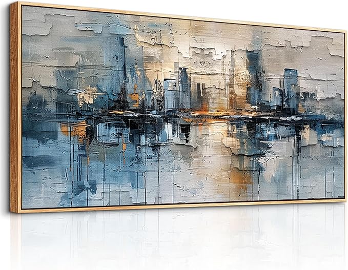 ZUITINGHUA Large Wood Framed Decor For Living Room Canvas Wall Art For Office Wall Decorations For Bedroom Blue Abstract Painting Modern Pictures Artwork Room Home Decor 24x48 In