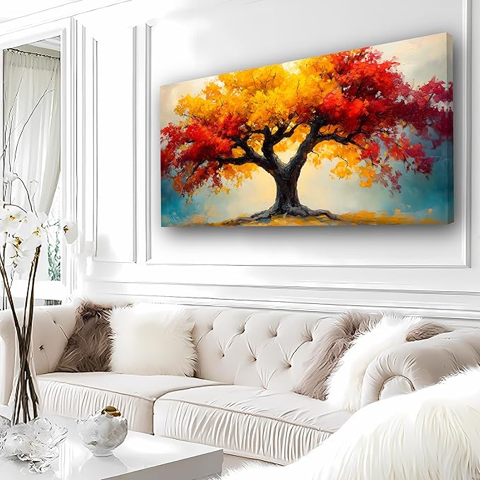Abstract Wall Art Canvas Print Tree of Life Painting Bathroom Decor Paintings Modern Style Living Room Bedroom Office Home Kitchen Decor Nature Landscape Artwork Wooden Frame 20x40 inches