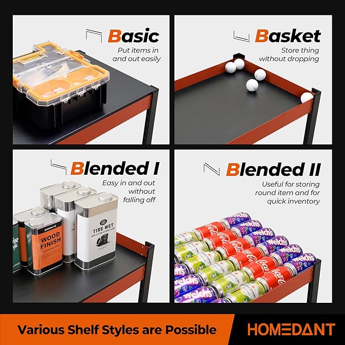 HOMEDANT House 5-Tier Orange-Black 36.2" W x 16.5" D x 71.3" H Laminated Metal Shelving Unit Adjustable Storage Utility Rack Heavy Duty Shelves Organization Shelf Kitchen Garage Pantry Closet 1Pack