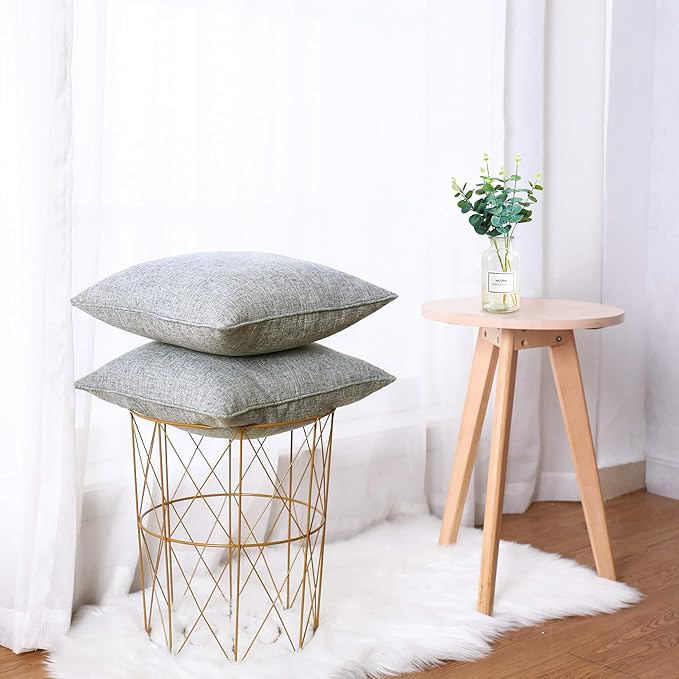 HPUK Linen Throw Pillow Covers Pack of 2, 18x18 Inch Accent Cushion Covers for Living Room, Bedroom, Decorative Solid Color Pillow Covers for Couch, Sofa, Chair, Grey