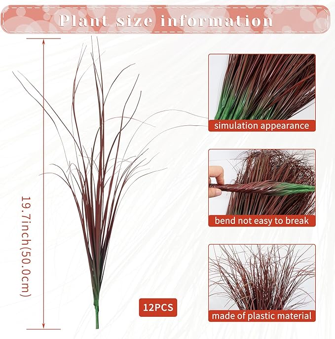 12Pcs Artificial Grass Plants, Faux Shrubs Wheat Grass, Artificial Tall Grasses Fake Plants for Outdoor Decor,Artificial Greenery Stems Weed for Room Indoor Home Decor(Red)