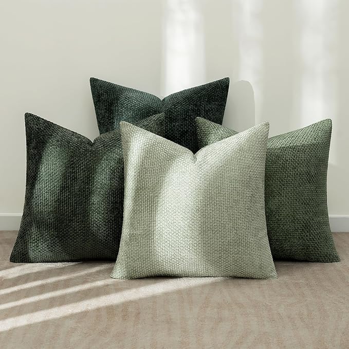 MIULEE Pack of 4 Couch Throw Pillow Covers 20x20 Inch Green Soft Decorative Chenille Pillow Covers Farmhouse Accent Cushion Covers for Boho Home Decor Spring Sofa Bedroom Living Room