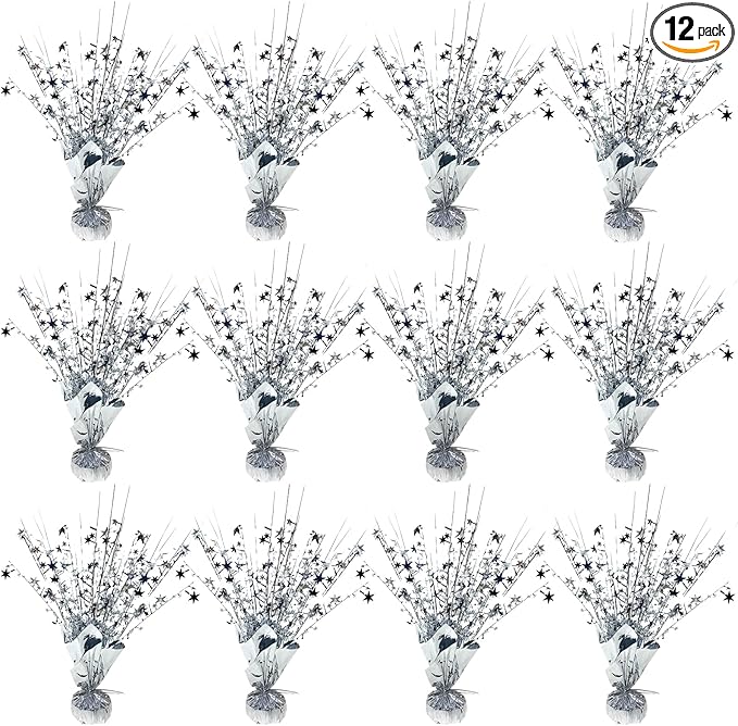 12 Pack Metallic Foil Spray Centerpiece Star Table Decoration Burst Table Centerpieces for Birthday Wedding Anniversary Graduation Holiday Party Supplies Decor, Silver