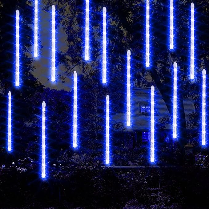 FUNPENY Meteor Shower Rain Lights, 864 LED Christmas Lights Icicle Snow Falling Christmas Lights Outdoor Raindrop Lights, 30cm 24 Tubes Xmas Tree Holiday Decoration (Blue)