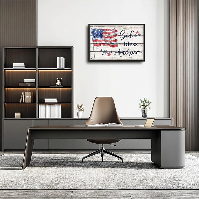 Lovira God Bless America Sign Large Wall Art American Flag USA Canvas Wall Decor Patriotic Pictures Prints Painting Framed Modern Home Artwork for Living Room Bedroom Bathroom 24"x36"
