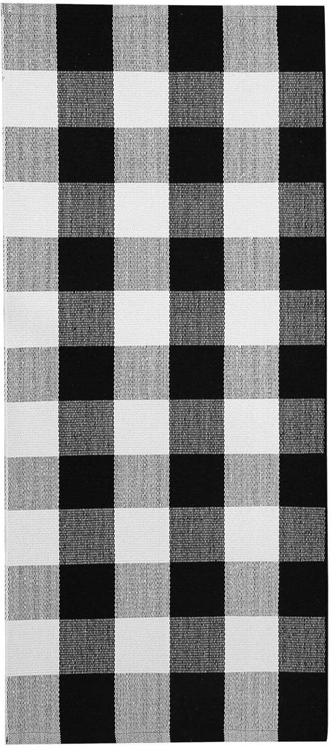 KOZYFLY Buffalo Plaid Area Rugs 2x4.3 Ft Black and White Checkered Rug Washable Front Door Mat Hand Woven Cotton Outdoor Rug Small Rug for Front Porch Kitchen Entryway Patio Bathroom